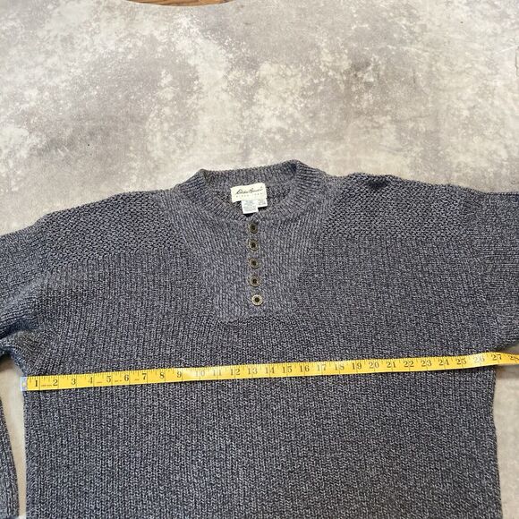 Eddie Bauer Sweater Mens XL Tall Gray Henley Pullover 1/4 Button Vtg USA - Picture 3 of 9